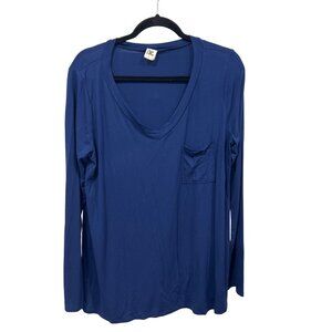 Sew In Love V Neck Long Sleeve Pocket T Shirt Women L Blue Rayon Blend Essential